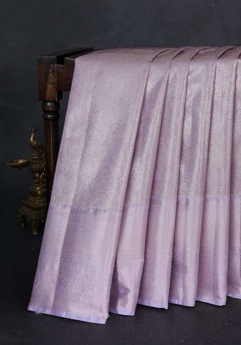 Bangalori Tissue Silk Saree Lavender With Allover Zari Woven Brocade Weaves And Long Zari Woven Border With Buttas And Brocade Design For Women