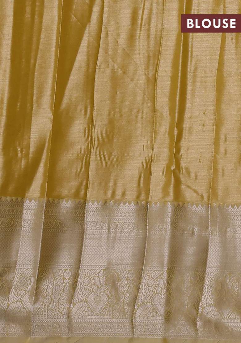 Bangalori Tissue Silk Saree Mustard Yellow With Allover Zari Woven Brocade Weaves And Long Zari Woven Border With Buttas And Brocade Design For Women - Indya