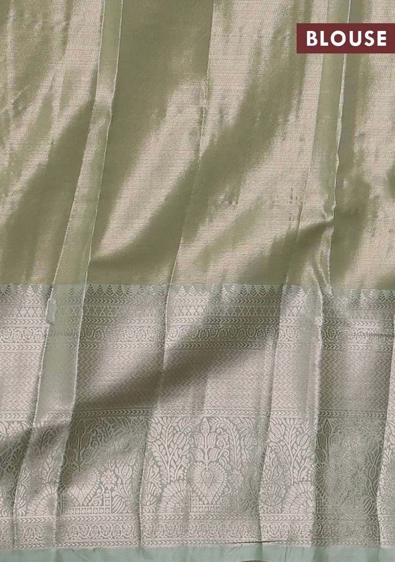 Bangalori Tissue Silk Saree Pista Green With Allover Zari Woven Brocade Weaves And Long Zari Woven Border With Buttas And Brocade Design For Women - Indya