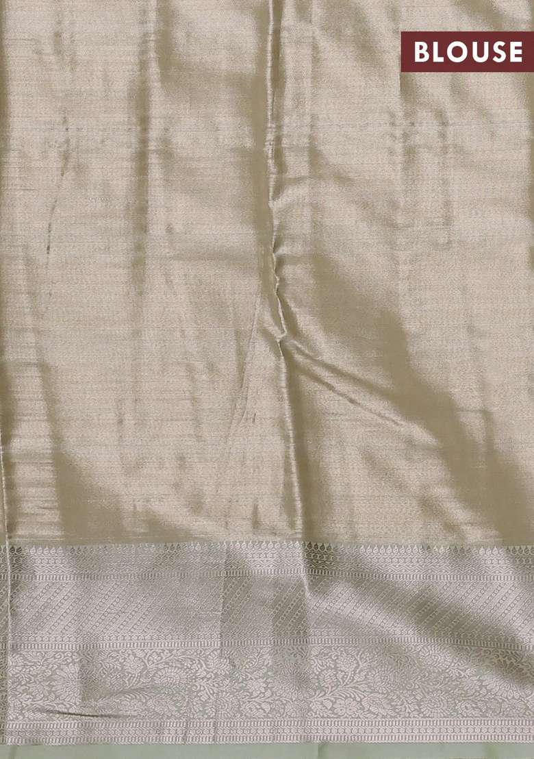 Bangalori Tissue Silk Saree Pista Green With Allover Zari Woven Brocade Weaves And Zari Woven Border With Buttas And Brocade Design For Women - Indya