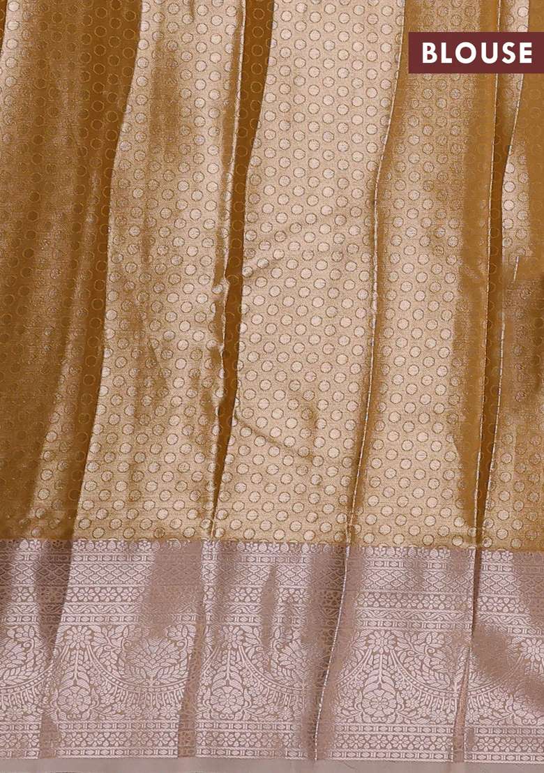 Bangalori Tissue Silk Saree Sandal With Allover Zari Woven Brocade Weaves And Zari Woven Border With Buttas And Brocade Design For Women - Indya