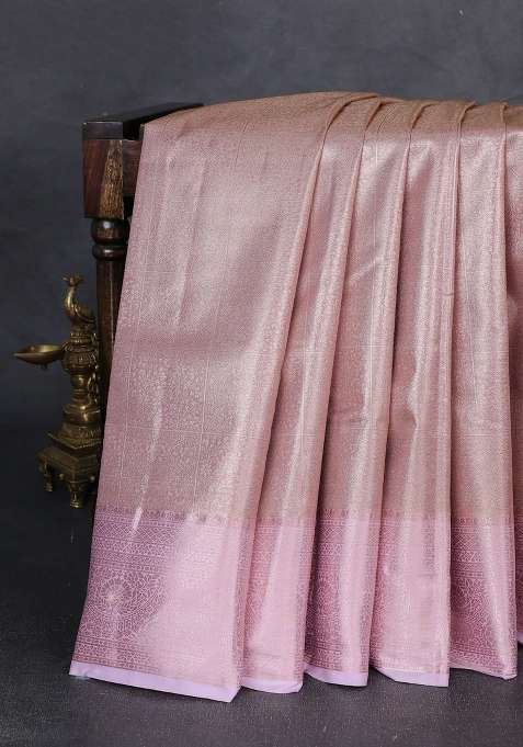 Bangalori Tissue Silk Saree Peach And Lotus Pink With Allover Zari Woven Brocade Weaves And Zari Woven Border With Buttas And Brocade Design For Women