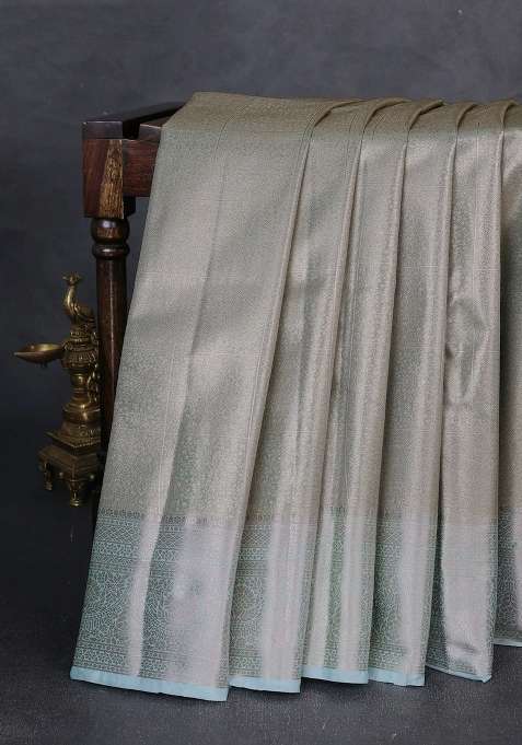 Bangalori Tissue Silk Saree Teal Blue With Allover Zari Woven Brocade Weaves And Zari Woven Border With Buttas And Brocade Design For Women