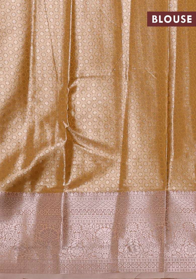 Bangalori Tissue Silk Saree Peach Shade With Allover Zari Woven Brocade Weaves And Zari Woven Border With Buttas And Brocade Design For Women - Indya