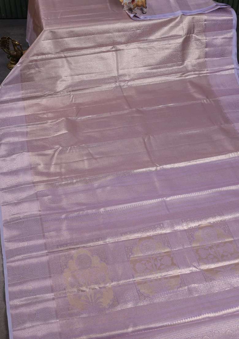 Bangalori Tissue Silk Saree Lavender With Allover Zari Woven Brocade Weaves And Zari Woven Border With Buttas And Brocade Design For Women - Indya