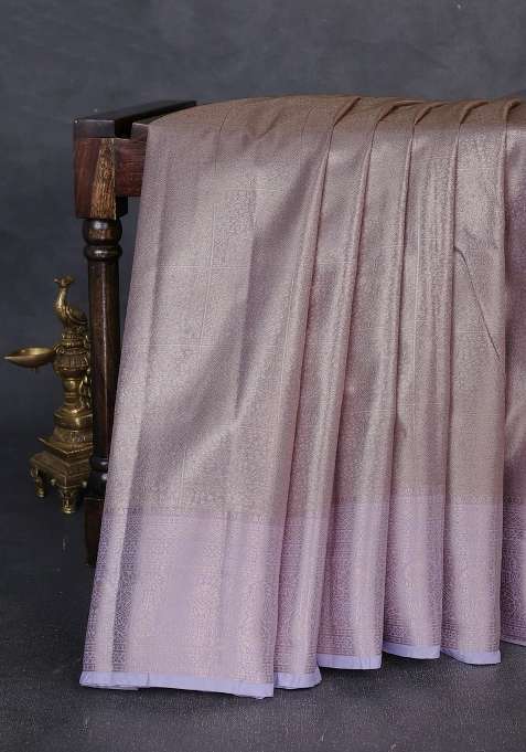 Bangalori Tissue Silk Saree Lavender With Allover Zari Woven Brocade Weaves And Zari Woven Border With Buttas And Brocade Design For Women