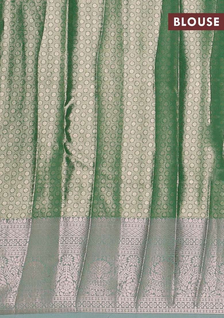 Bangalori Tissue Silk Saree Teal Green With Allover Zari Woven Brocade Weaves And Zari Woven Border With Buttas And Brocade Design For Women - Indya