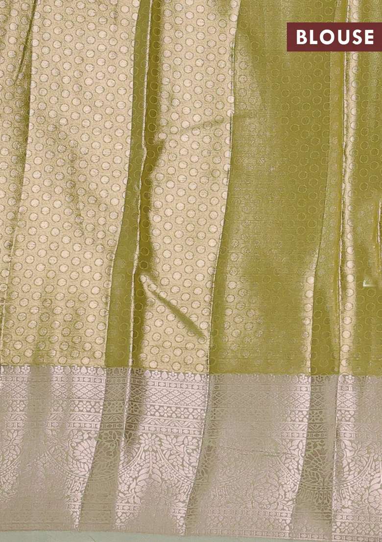 Bangalori Tissue Silk Saree Lime Green And Pista Green With Allover Zari Woven Brocade Weaves And Zari Woven With Buttas And Brocade Design For Women - Indya