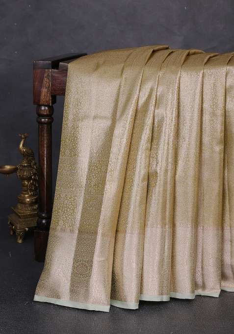 Bangalori Tissue Silk Saree Lime Green And Pista Green With Allover Zari Woven Brocade Weaves And Zari Woven With Buttas And Brocade Design For Women