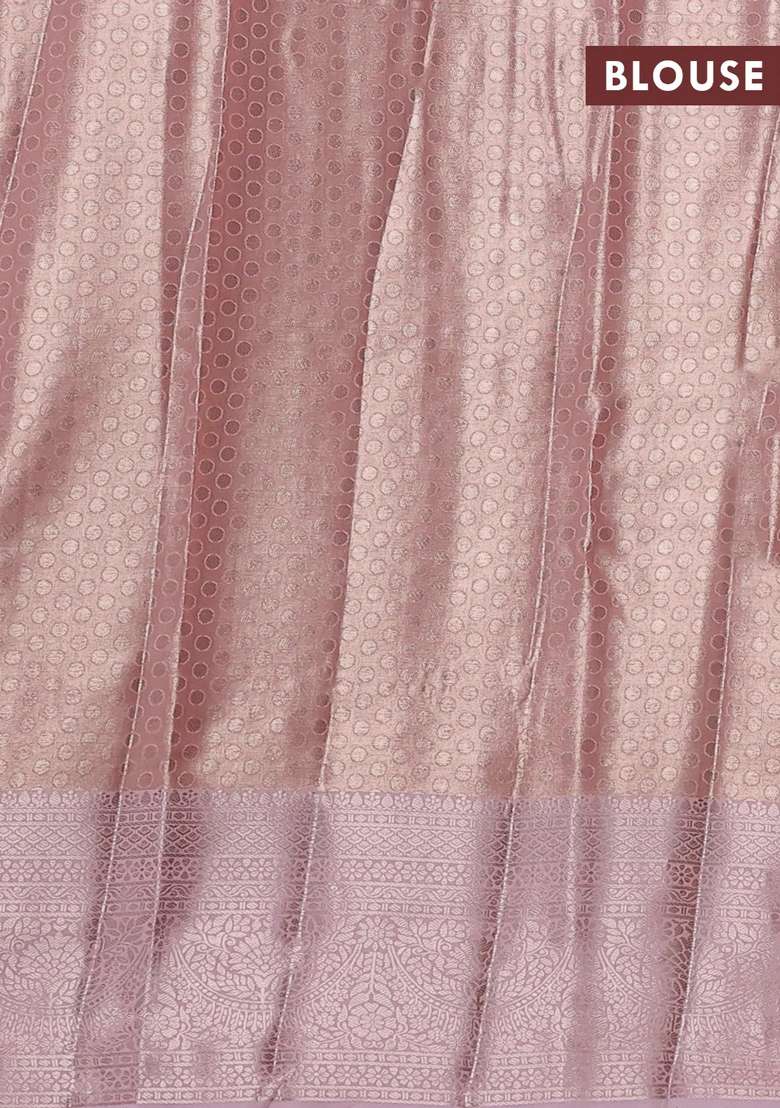 Bangalori Tissue Silk Saree Peach Pink And Baby Pink With Allover Zari Woven Brocade Weaves And Zari Woven With Buttas And Brocade Design For Women - Indya
