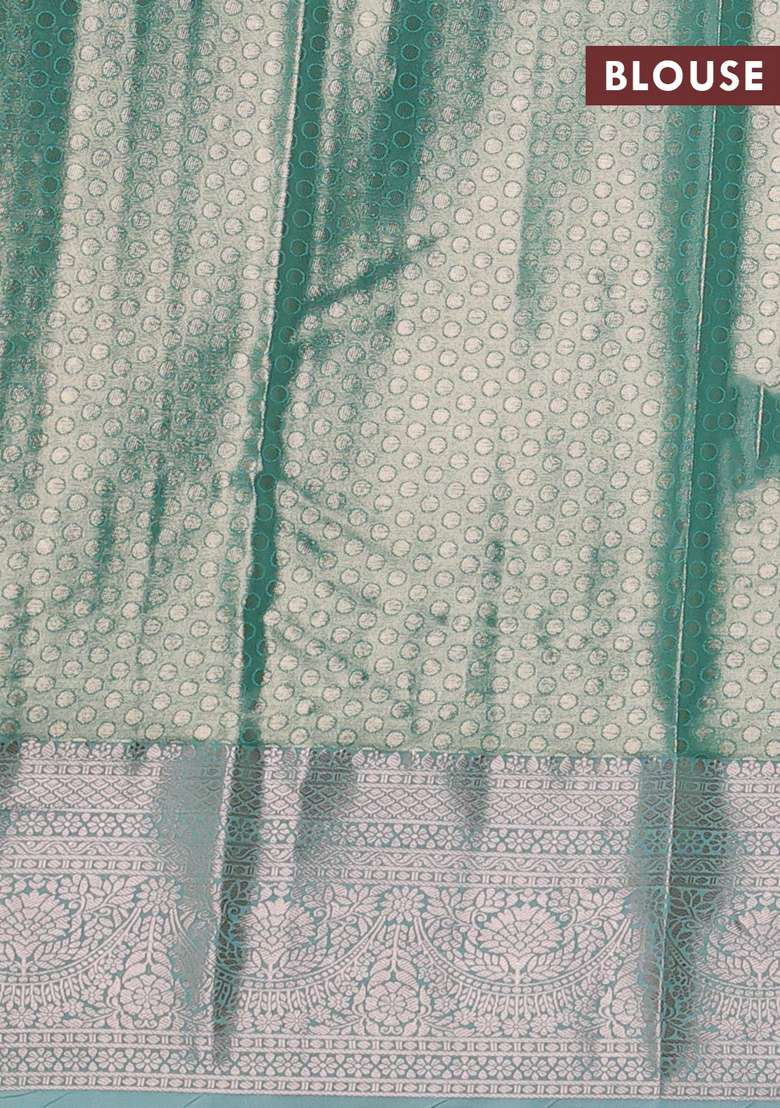 Bangalori Tissue Silk Saree Teal Green With Allover Zari Woven Brocade Weaves And Zari Woven Border With Buttas And Brocade Design For Women - Indya