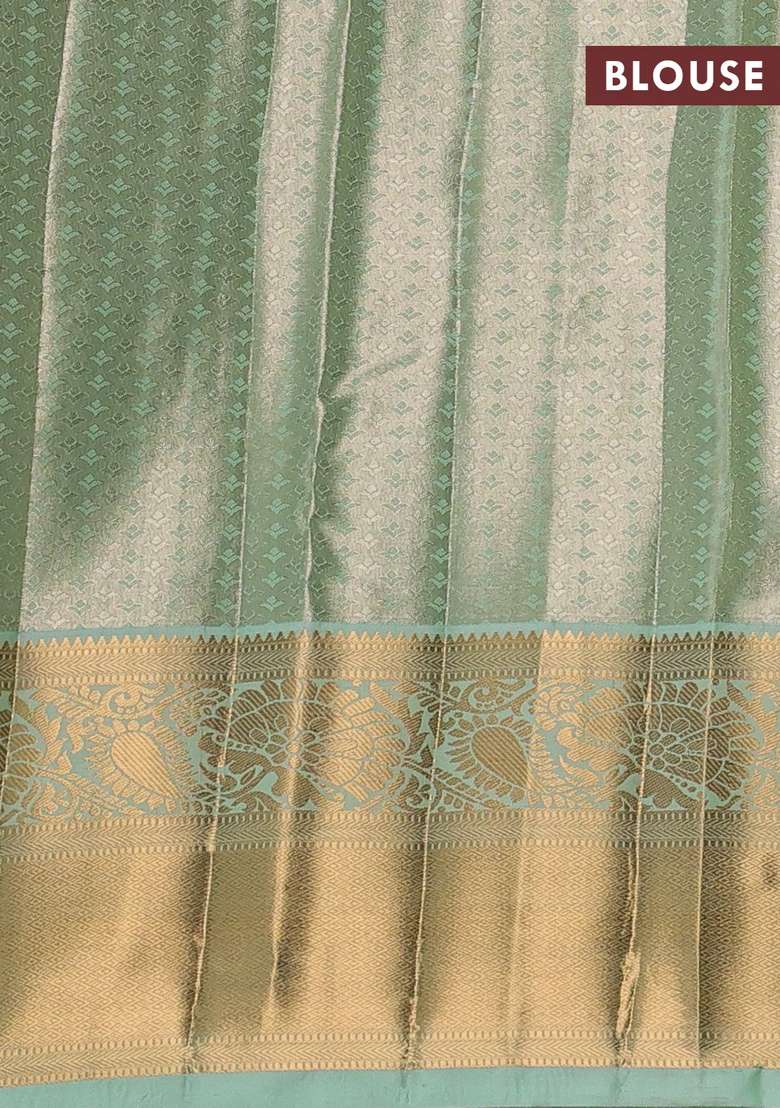 Bangalori Tissue Silk Saree Teal Green With Allover Zari Woven Brocade Weaves And Long Zari Woven Border With Buttas And Brocade Design For Women - Indya