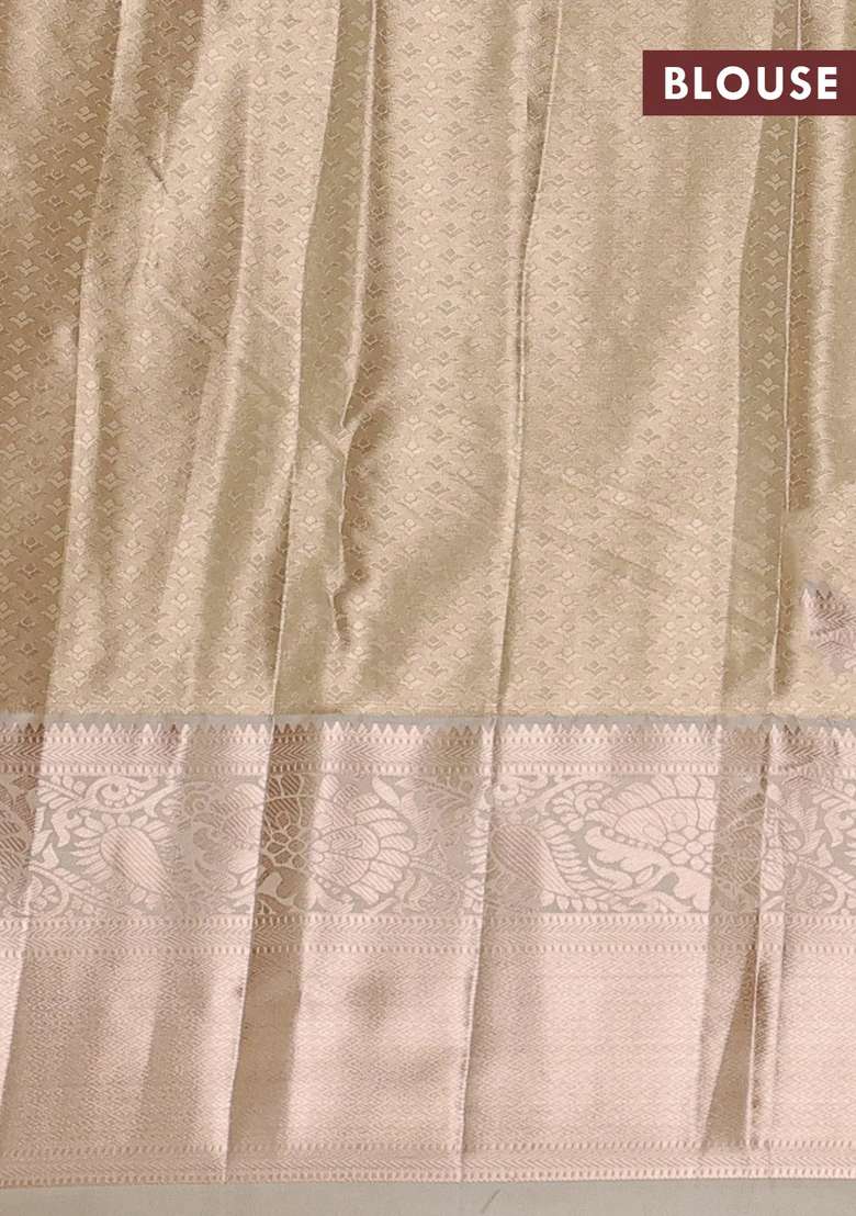 Bangalori Tissue Silk Saree Cream With Allover Zari Woven Brocade Weaves And Long Zari Woven Border With Buttas And Brocade Design For Women - Indya