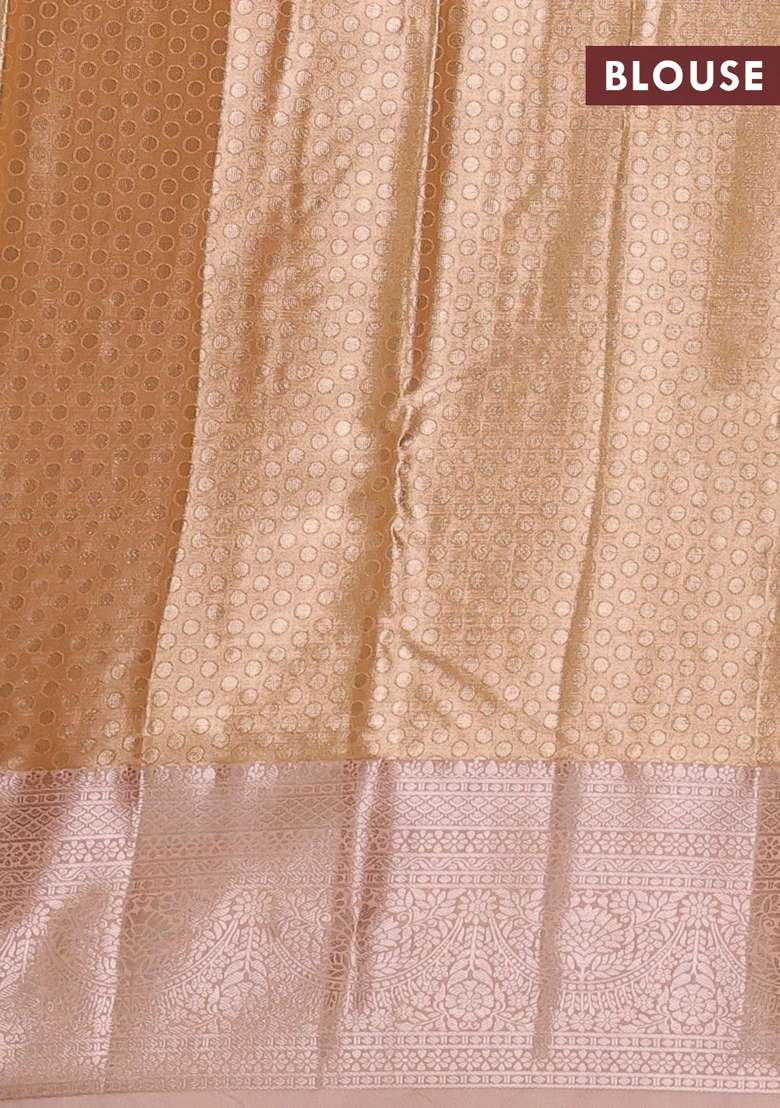 Bangalori Tissue Silk Saree Peach Orange And Peach Shade With Allover Zari Woven Brocade Weaves And Zari With Buttas And Brocade Design For Women - Indya