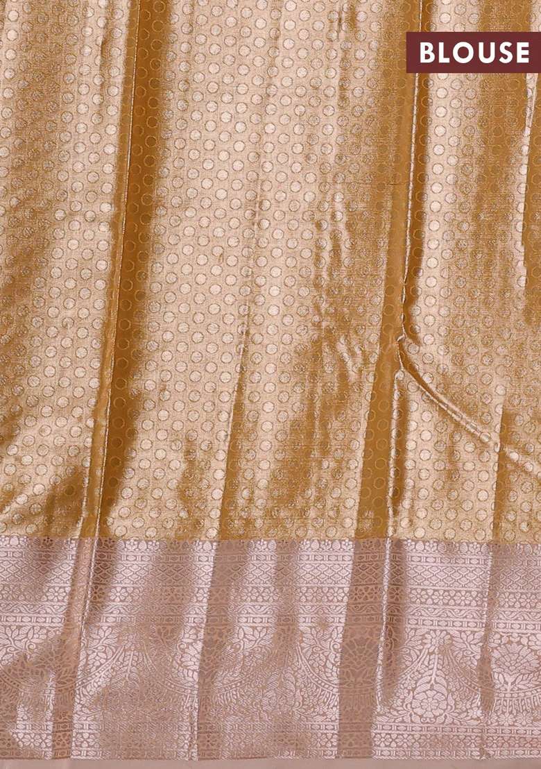 Bangalori Tissue Silk Saree Pale Orange With Allover Zari Woven Brocade Weaves And Zari Woven Border With Buttas And Brocade Design For Women - Indya