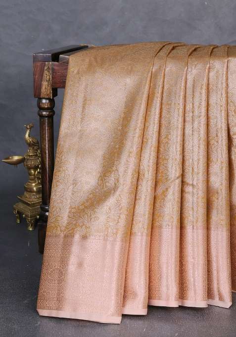 Bangalori Tissue Silk Saree Pale Orange With Allover Zari Woven Brocade Weaves And Zari Woven Border With Buttas And Brocade Design For Women