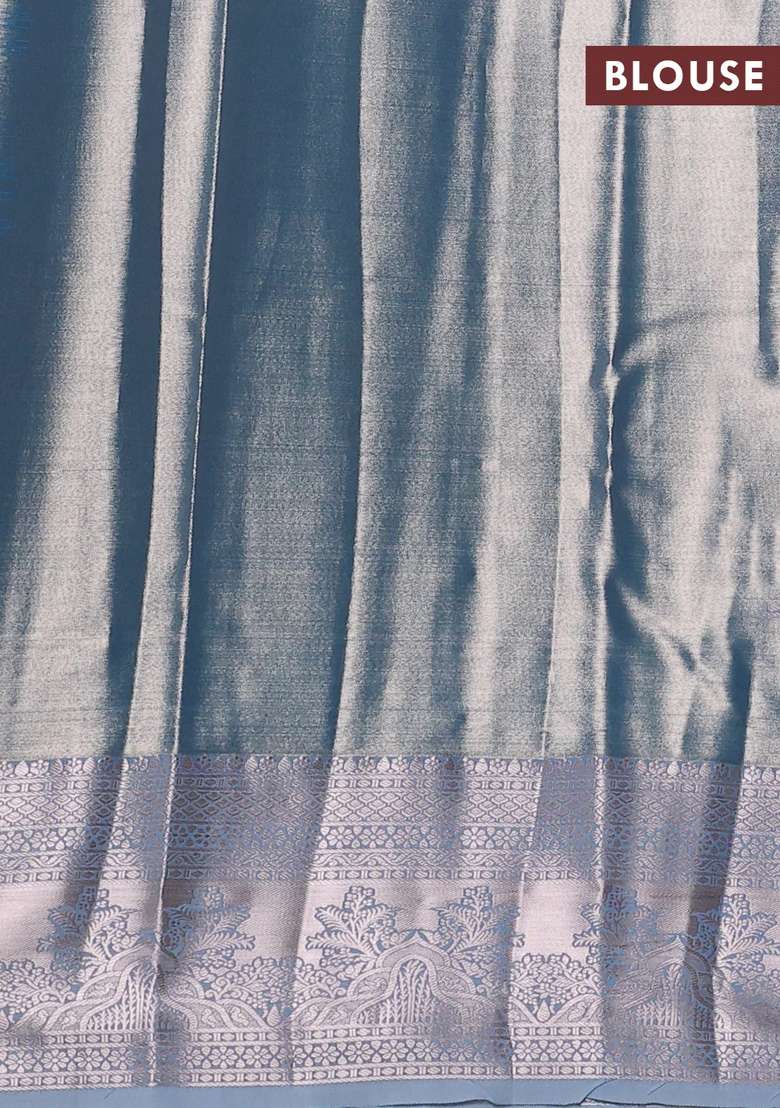 Bangalori Tissue Silk Saree Grey With Allover Zari Woven Brocade Weaves And Zari Woven Border With Buttas And Brocade Design For Women - Indya
