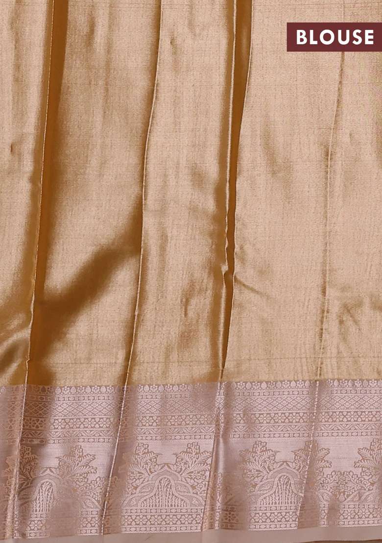 Bangalori Tissue Silk Saree Mustard Yellow And Pale Orange With Allover Zari Woven Brocade Weaves And Zari With Buttas And Brocade Design For Women - Indya