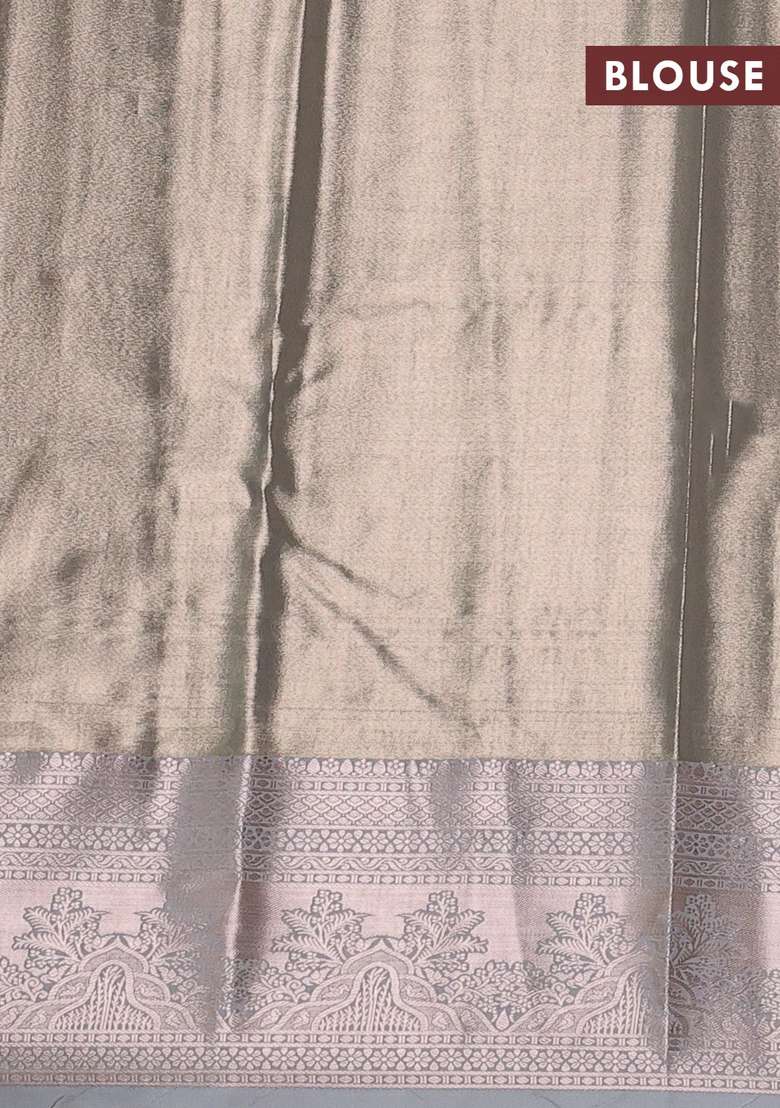 Bangalori Tissue Silk Saree Grey With Allover Zari Woven Brocade Weaves And Zari Woven Border With Buttas And Brocade Design For Women - Indya