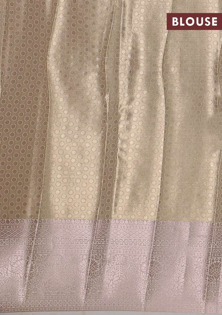 Bangalori Tissue Silk Saree Cream With Allover Zari Woven Brocade Weaves And Long Zari Woven Border With Buttas And Brocade Design For Women - Indya