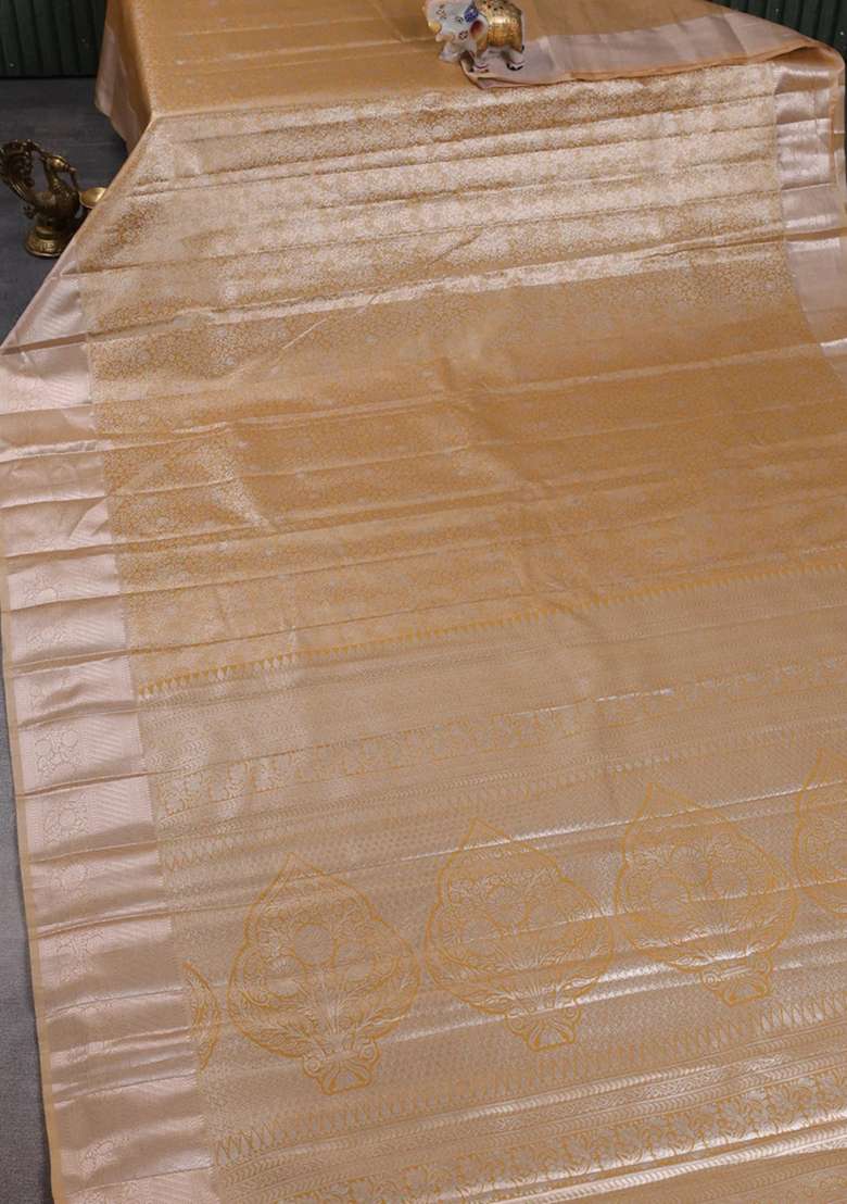 Bangalori Tissue Silk Saree Mustard Yellow With Allover Zari Woven Brocade Weaves And Zari Woven Border With Buttas And Brocade Design For Women - Indya