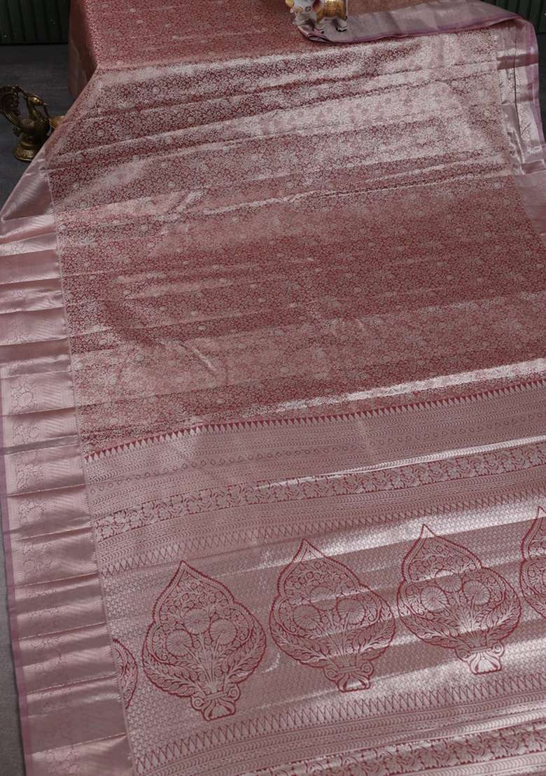 Bangalori Tissue Silk Saree Maroon With Allover Zari Woven Brocade Weaves And Zari Woven Border With Buttas And Brocade Design For Women - Indya