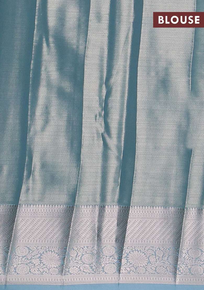 Bangalori Tissue Silk Saree Blue With Allover Zari Woven Brocade Weaves And Zari Woven Border With Buttas And Brocade Design For Women - Indya