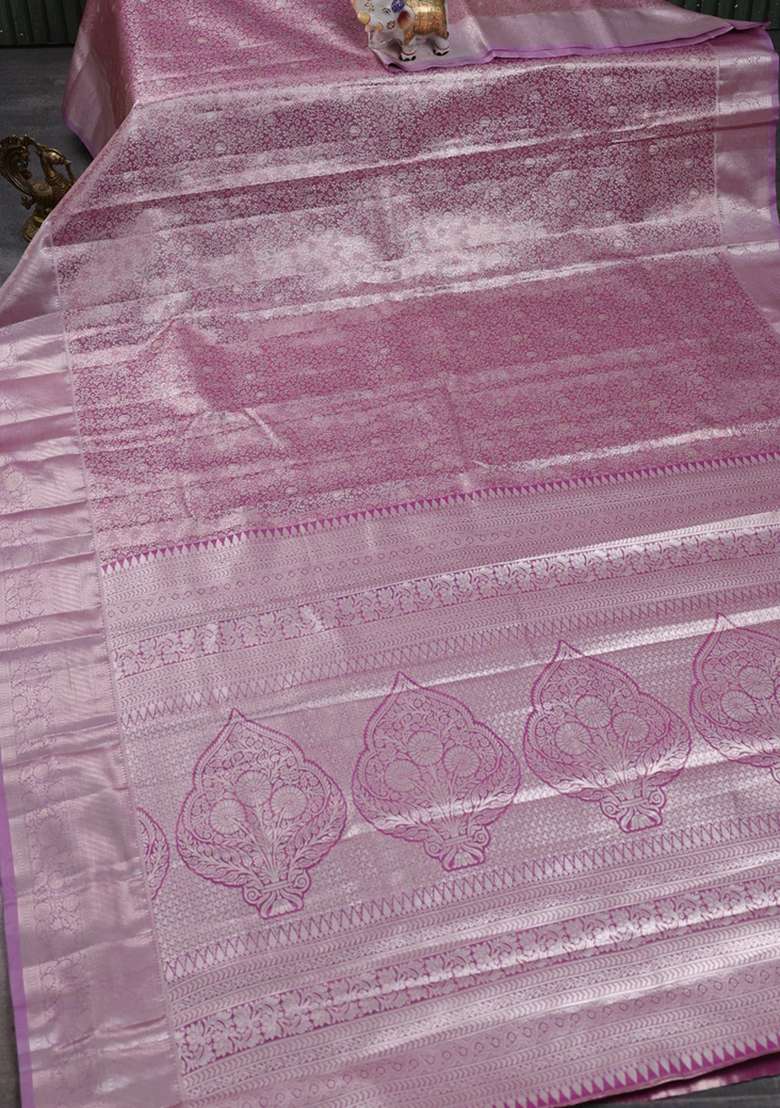 Bangalori Tissue Silk Saree Purple Shade With Allover Zari Woven Brocade Weaves And Zari Woven Border With Buttas And Brocade Design For Women - Indya