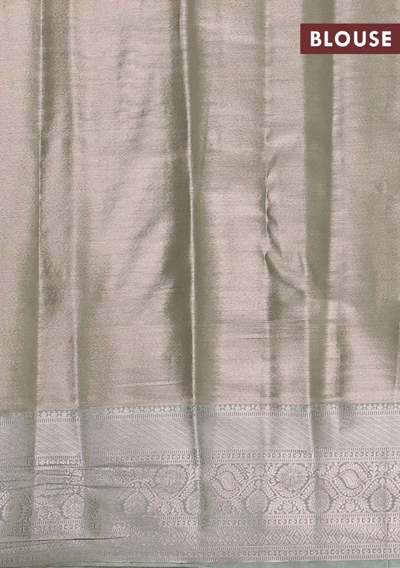 Bangalori Tissue Silk Saree Pista Green With Allover Zari Woven Brocade Weaves And Long Zari Woven Border With Buttas And Brocade Design For Women - Indya