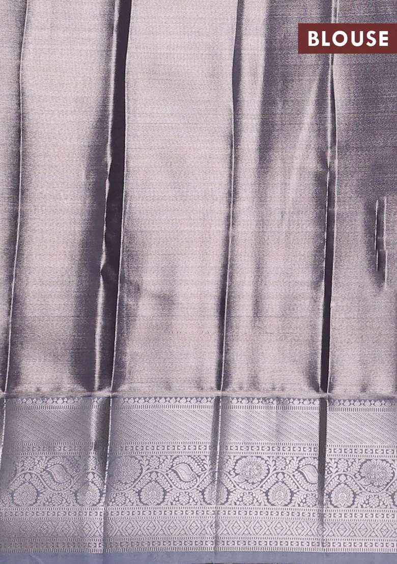 Bangalori Tissue Silk Saree Grey With Allover Zari Woven Brocade Weaves And Long Zari Woven Border With Buttas And Brocade Design For Women - Indya
