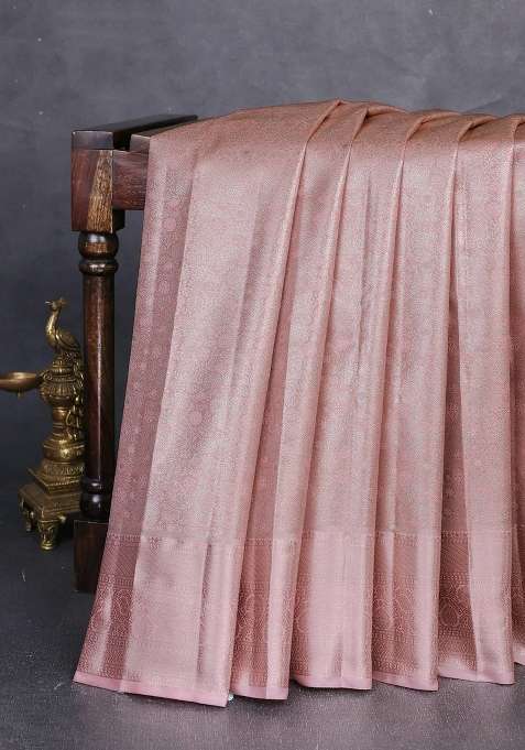 Bangalori Tissue Silk Saree Peach With Allover Zari Woven Brocade Weaves And Zari Woven Border With Buttas And Brocade Design For Women