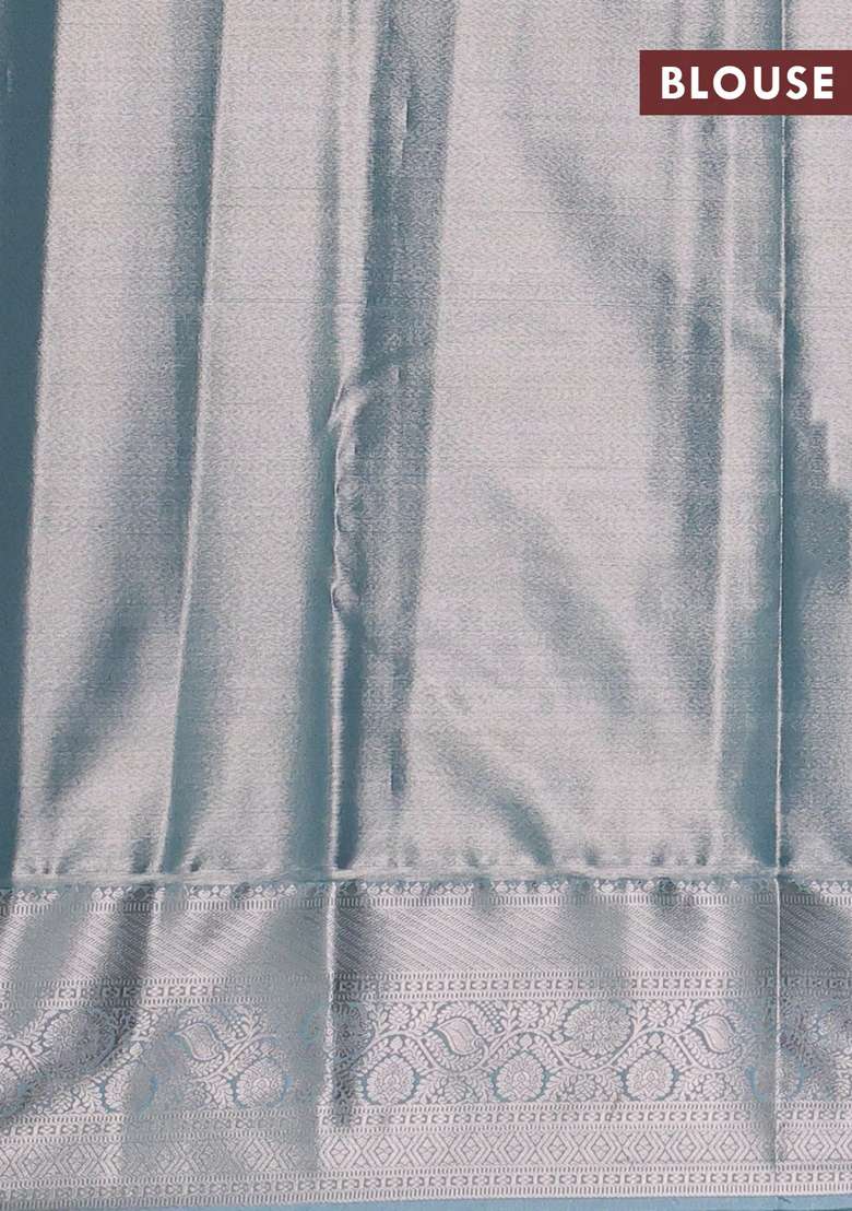 Bangalori Tissue Silk Saree Blue With Allover Zari Woven Brocade Weaves And Long Zari Woven Border With Buttas And Brocade Design For Women - Indya