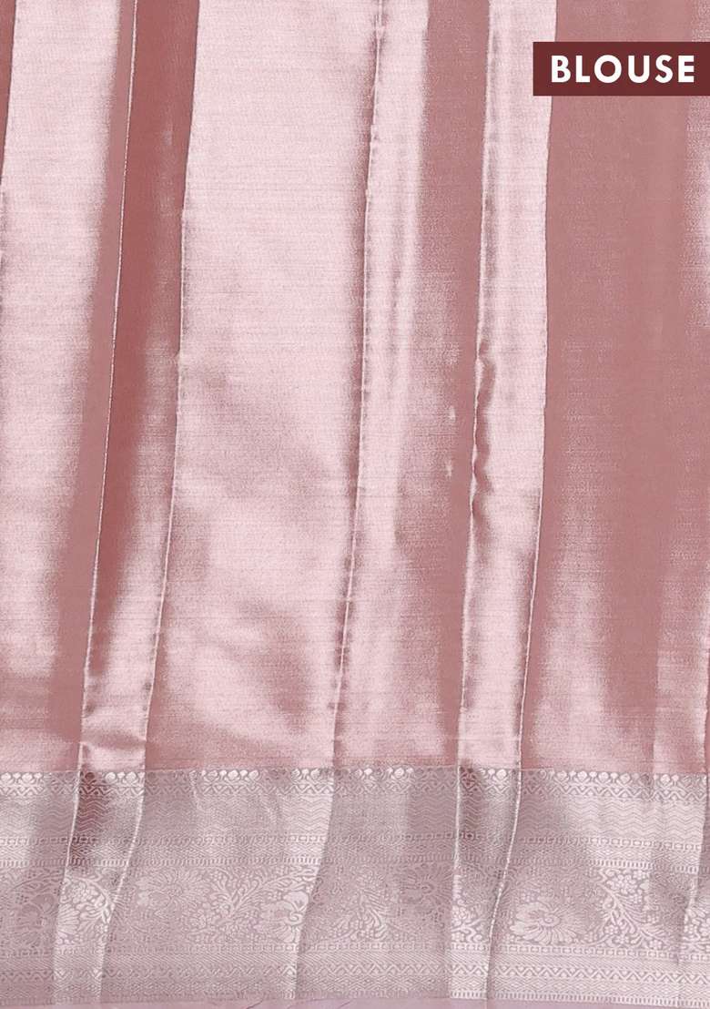 Bangalori Tissue Silk Saree Peach With Allover Zari Woven Brocade Weaves And Zari Woven Border With Buttas And Brocade Design For Women - Indya
