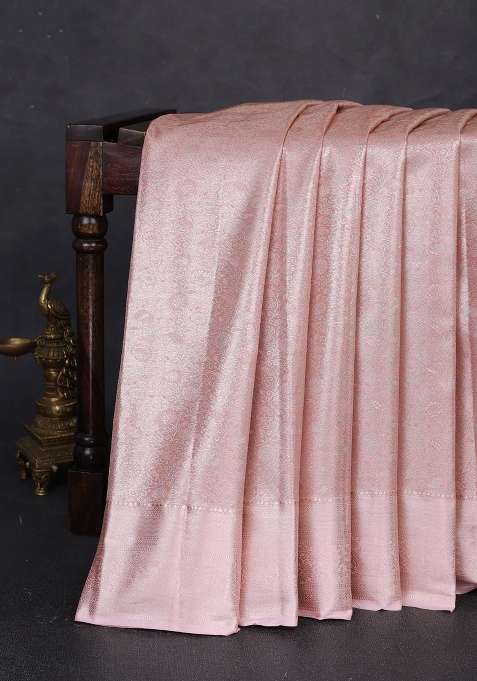 Bangalori Tissue Silk Saree Peach With Allover Zari Woven Brocade Weaves And Zari Woven Border With Buttas And Brocade Design For Women
