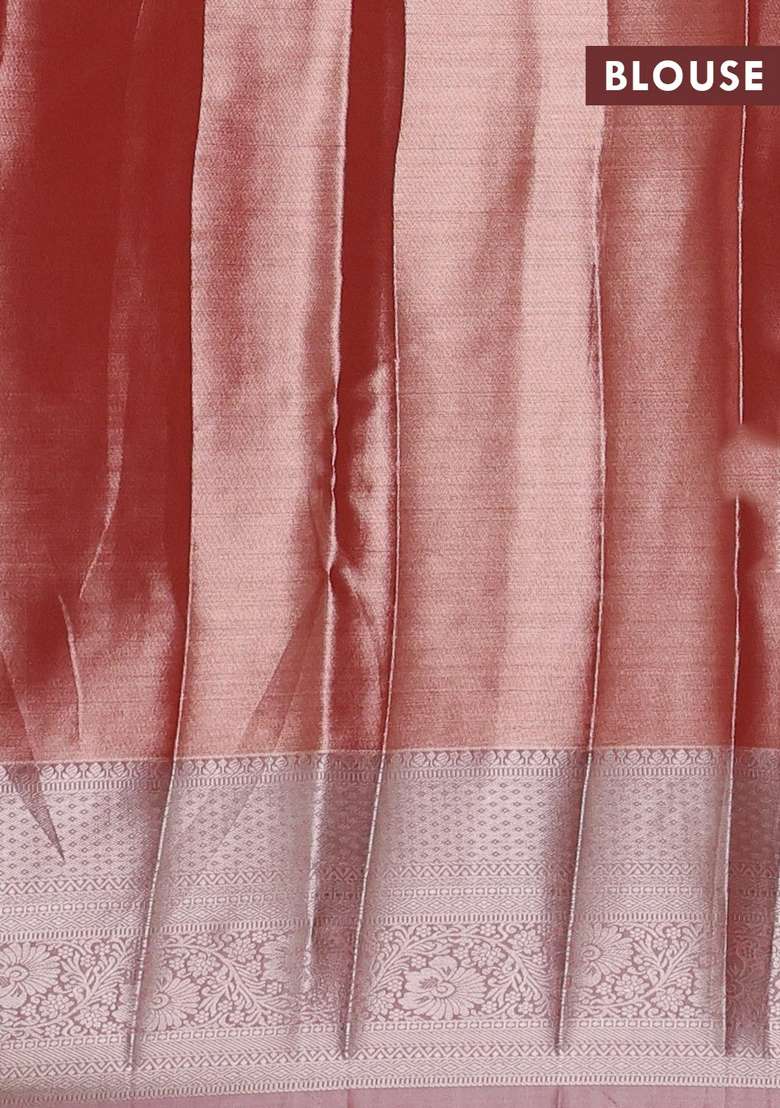 Bangalori Tissue Silk Saree Red With Allover Zari Woven Brocade Weaves And Long Zari Woven Border With Buttas And Brocade Design For Women - Indya