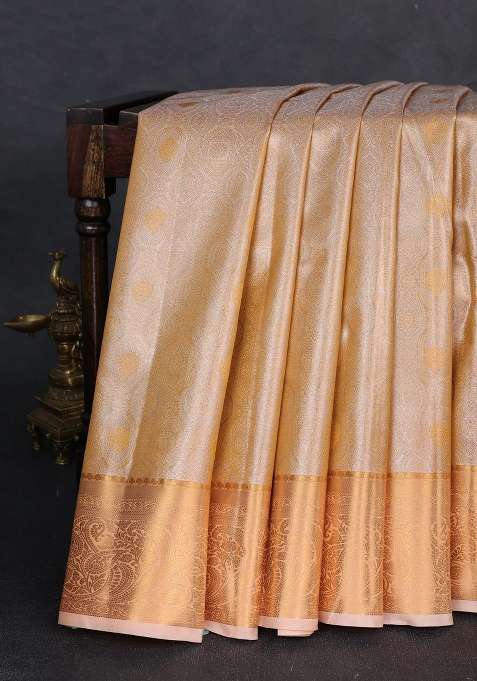 Bangalori Tissue Silk Saree Pale Orange With Allover Zari Woven Brocade Weaves And Zari Woven Border With Buttas And Brocade Design For Women