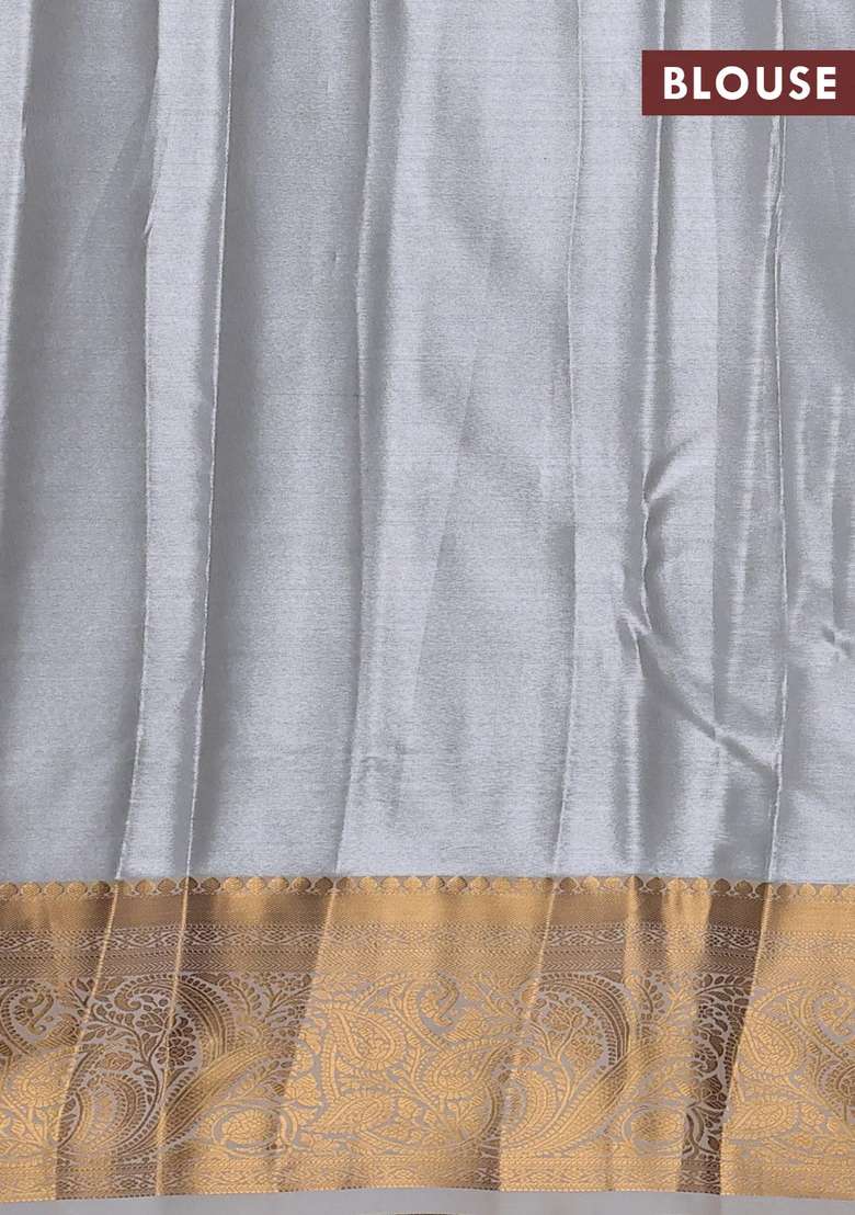 Bangalori Tissue Silk Saree Grey And Off White With Allover Zari Woven Brocade Weaves And Zari Woven Border With Buttas And Brocade Design For Women - Indya