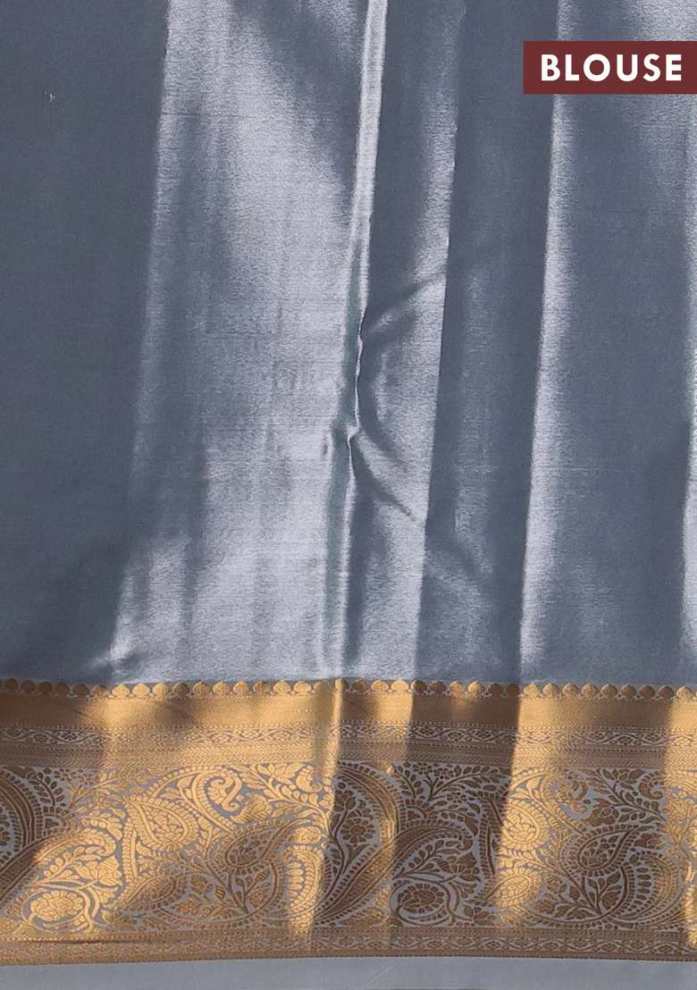 Bangalori Tissue Silk Saree Grey With Allover Zari Woven Brocade Weaves And Zari Woven Border With Buttas And Brocade Design For Women - Indya