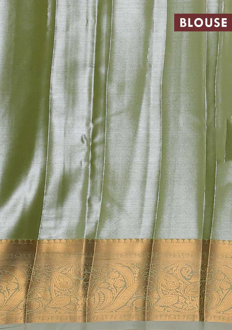 Bangalori Tissue Silk Saree Pista Green With Allover Zari Woven Brocade Weaves And Zari Woven Border With Buttas And Brocade Design For Women - Indya