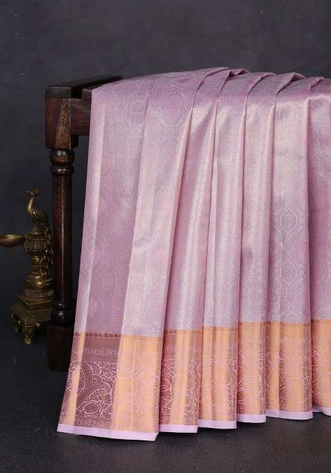 Bangalori Tissue Silk Saree Lotus Pink With Allover Zari Woven Brocade Weaves And Zari Woven Border With Buttas And Brocade Design For Women
