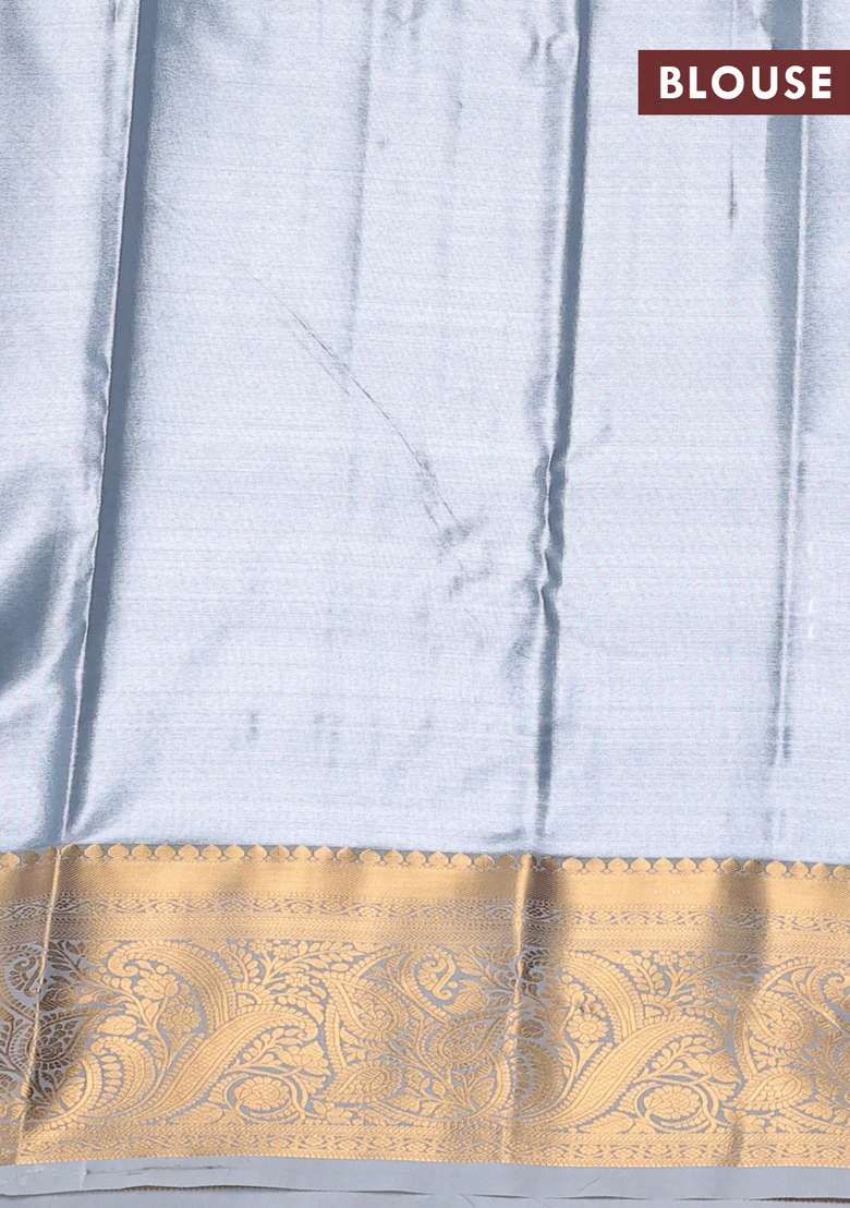 Bangalori Tissue Silk Saree Grey With Allover Zari Woven Brocade Weaves And Zari Woven Border With Buttas And Brocade Design For Women - Indya