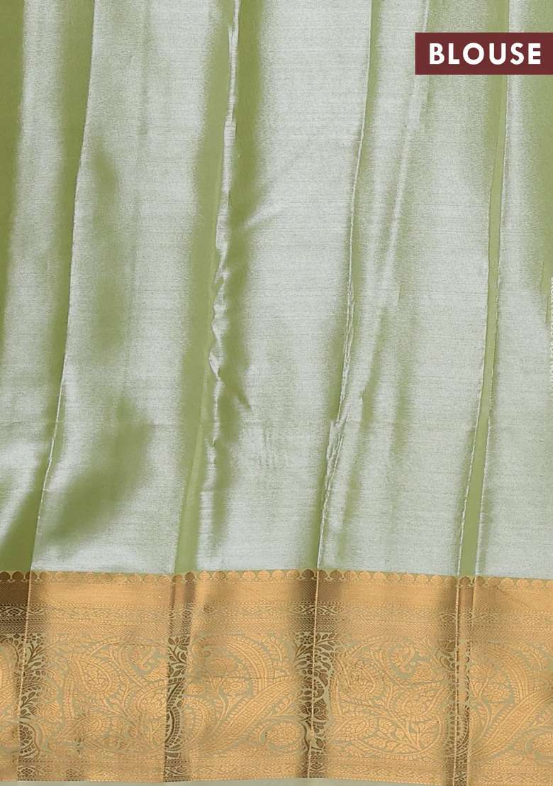 Bangalori Tissue Silk Saree Pista Green With Allover Zari Woven Brocade Weaves And Zari Woven Border With Buttas And Brocade Design For Women - Indya