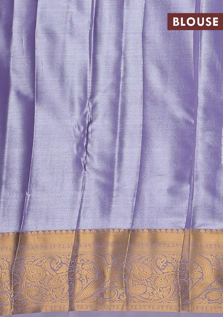 Bangalori Tissue Silk Saree Pastel Lavender With Allover Zari Woven Brocade Weaves And Zari Woven Border With Buttas And Brocade Design For Women - Indya
