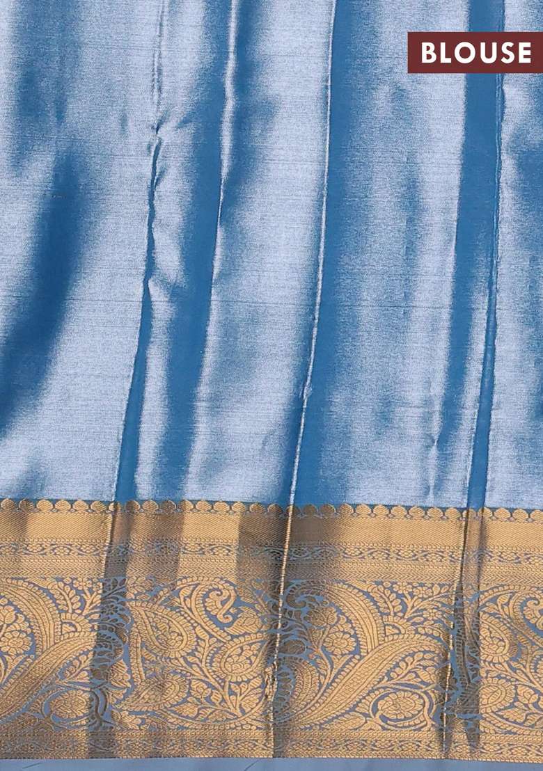 Bangalori Tissue Silk Saree Blue With Allover Zari Woven Brocade Weaves And Zari Woven Border With Buttas And Brocade Design For Women - Indya