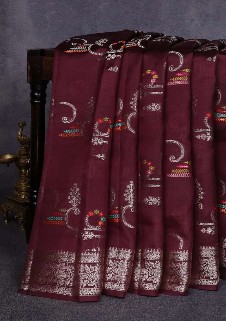 Poona Silk Saree Coffee Brown With Allover Zari Weaves And Zari Woven Border With Traditional Woven Design For Women - Indya