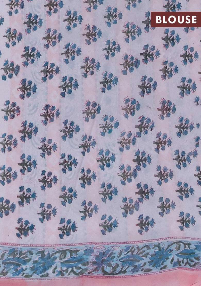 Georgette Saree Peach And Teal Green With Allover Kalamkari Block Prints And Printed Border For Women - Indya