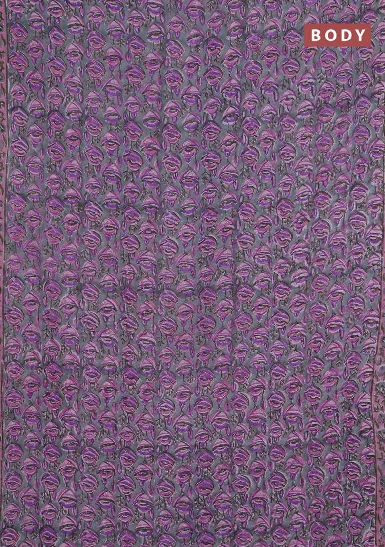 Georgette Saree Pastel Green And Mauve Pink With Allover Kalamkari Block Prints And Printed Border For Women - Indya
