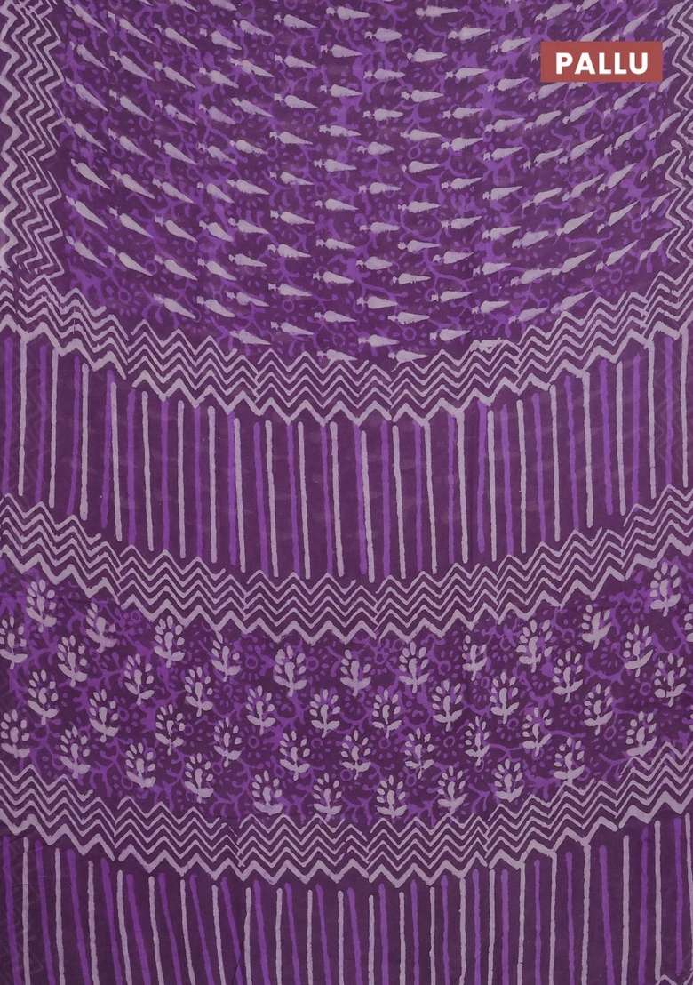 Georgette Saree Purple Shade With Allover Dabu Prints And Printed Border For Women - Indya