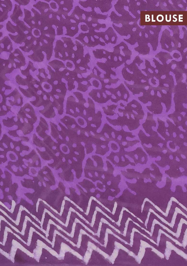 Georgette Saree Purple Shade With Allover Dabu Prints And Printed Border For Women - Indya