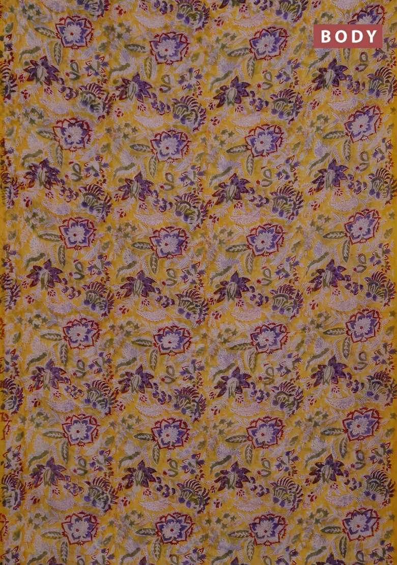 Georgette Saree Yellow With Allover Kalamkari Block Prints And Simple Border With Printed Design For Women - Indya